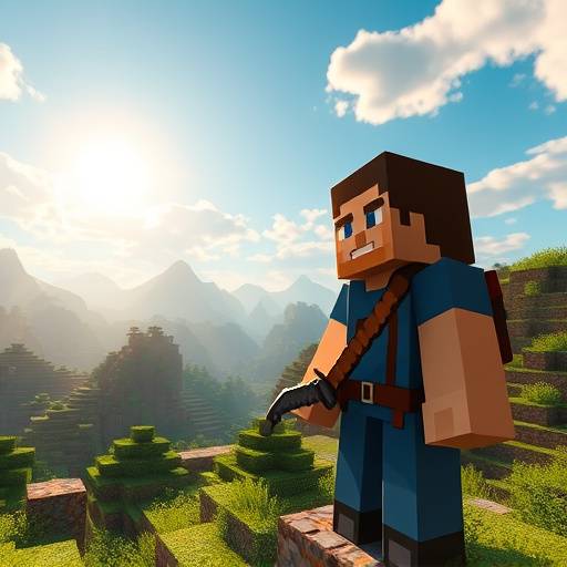 A screenshot from Minecraft, showing a player character standing in a blocky, procedurally generated world.