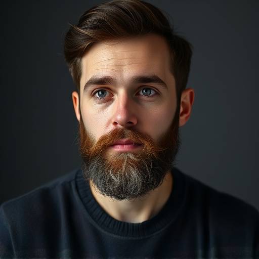 Portrait of Marcus Dubois, the Art Director at Pixel Canvas Studios. He has a beard and a thoughtful expression.