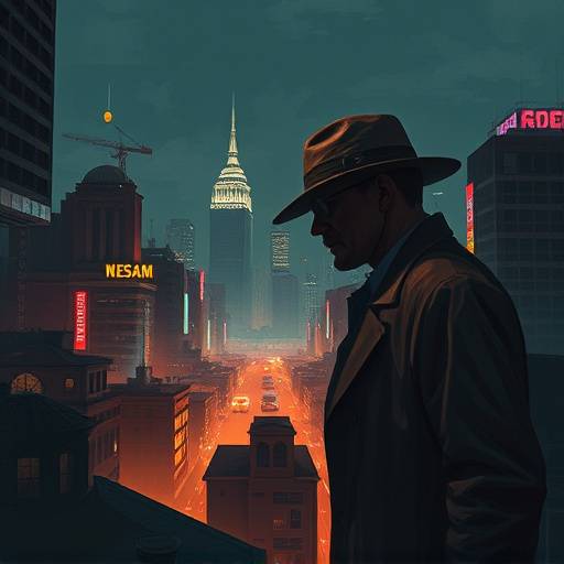 Screenshot from Disco Elysium, depicting the protagonist, a detective, in a stylized, oil-painting-like cityscape.