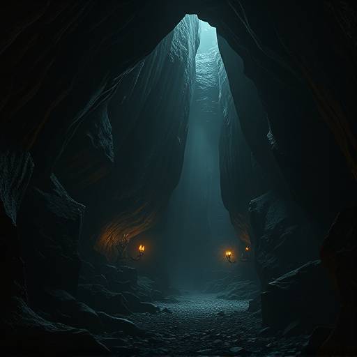 Screenshot from the game Hollow Knight, displaying the protagonist in a dark, atmospheric cavern with intricate background details.