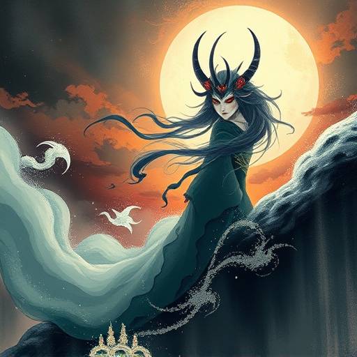 Screenshot from the game Okami, showcasing the distinctive sumi-e painting style and the wolf goddess Amaterasu.